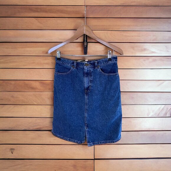 Vintage Eddie Bauer Y2K Denim Pencil Skirt Size 10 High Waist 90s Grunge Mom - Picture 1 of 5